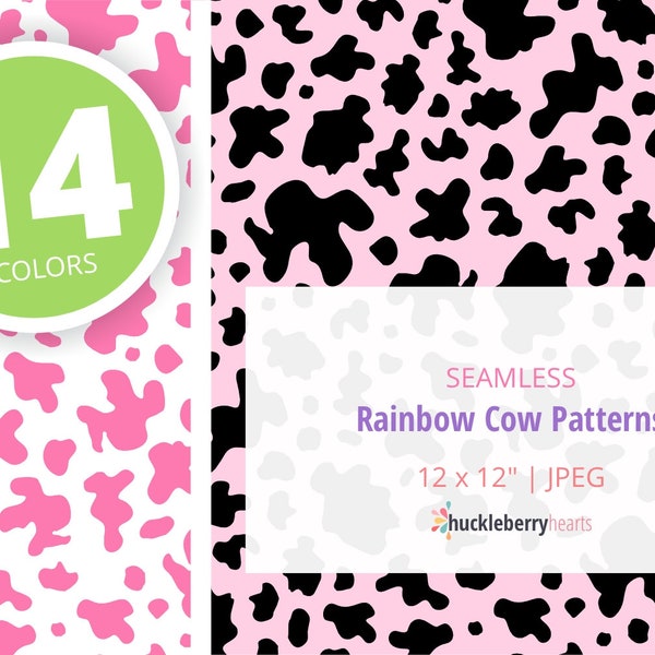 Rainbow Cow Print Patterns, Seamless Cow Print, Cow Digital Paper, Printable, Small Commercial Use, #DP338