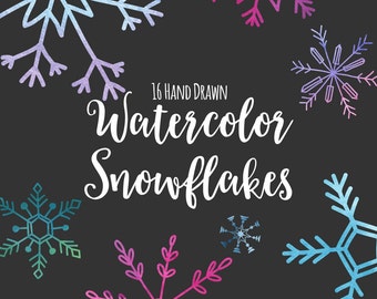 Snowflake Clipart, Digital Snowflakes, Watercolor, Hand Drawn, Snowflake Graphics, Printable, Commercial Use