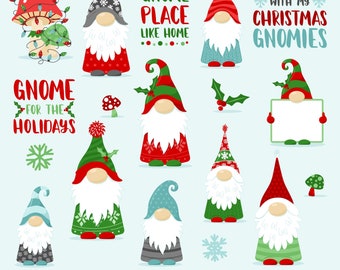 Christmas Gnome Clipart, Holiday SVG Bundle, Commercial Use