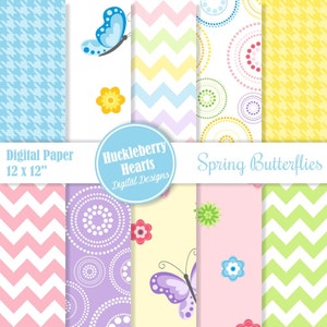 Butterfly Paper, Digital Paper, Digital Scrapbook Paper, Spring Butterflies, Printable