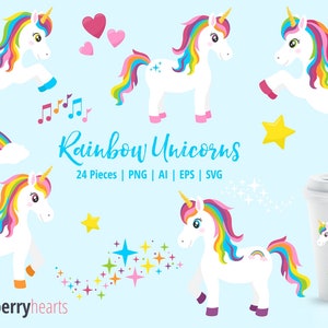 Rainbow Unicorn Clipart, Magical Unicorn SVG, Cute Kids Illustrations PNG, Commercial Use