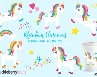 Rainbow Unicorn Clipart, Magical Unicorn SVG, Cute Kids Illustrations PNG, Commercial Use