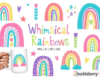 Rainbow Clipart, Rainbow SVG, Handrawn Rainbows, Printable, SVG, Commercial Use, #CP511