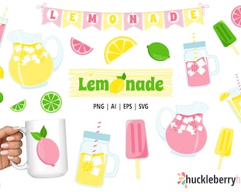 Clipart di limonata, Clipart di limone, Limonata rosa, Bancarella di limonata, Stampabile, SVG, Uso commerciale, #CP660