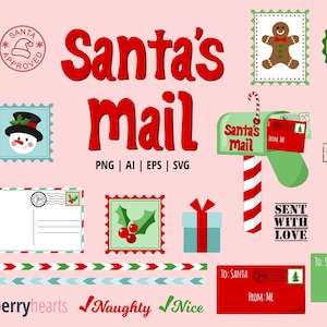 Clipart navideño, Correo de Santa Claus, SVG de Correo de Santa Claus, Correo del Polo Norte, Sellos navideños, Imprimible, SVG, Uso comercial, #CP599