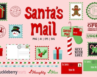 Christmas Clipart, Santa Mail, Santa Mail SVG, North Pole Mail, Christmas Stamps, Printable, SVG, Commercial Use, #CP599