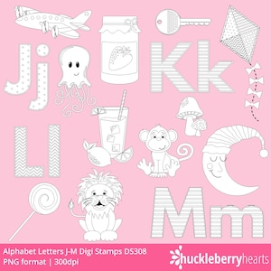Alphabet Digital Stamps, Black and White, Small Commercial Use, #DS308