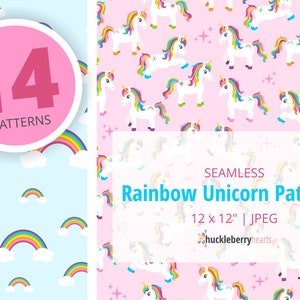 Unicorn Paper, Digital Unicorn Paper, Unicorn Patterns, Rainbow, Digital Scrapbook Paper, Printable, Small Commercial Use, #DP310