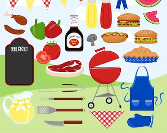 BBQ Clipart Set, Grill, Hamburger, Summer Picnic SVG (Commercial Use)