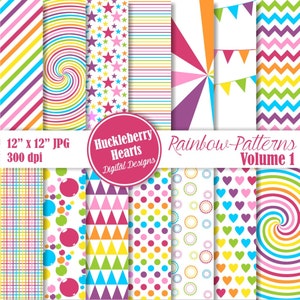 Rainbow Patterns Digital Scrapbook Paper Volume 1, Bright, Colorful, Backgrounds