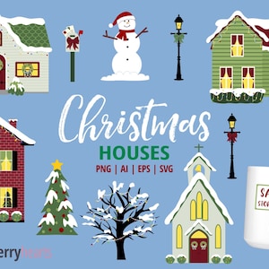 Christmas Houses Clipart, Christmas Village Clipart, Christmas Clipart, Christmas SVG, Printable, SVG, Commercial Use, #CP561