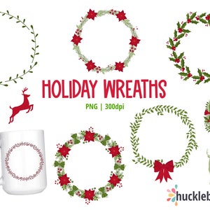 Christmas Wreaths Clipart, Christmas Clipart, Digital Wreaths, Wreath Clipart, Wreath Graphics, Printable, Commercial Use, CP676 image 1