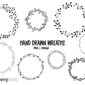 Wreath Clipart, Hand Drawn, Digital Wreaths, Wedding Clipart, Floral, Leaves, Printable, Commercial Use, #CP684
