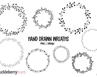 Wreath Clipart, Hand Drawn, Digital Wreaths, Wedding Clipart, Floral, Leaves, Printable, Commercial Use, #CP684