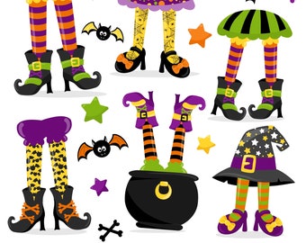 Witch Legs Clipart | Halloween SVG Bundle | Cute Fall Bats PNG, Printable Autumn   Witch Feet, Small Commercial Use