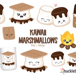 Cute Smores Clipart, Marshmallow SVG, Kawaii Marshmallows PNG, Printable, Small Commercial Use image 1