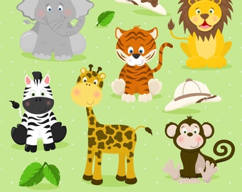 Safari Zoo Clipart, Zoo Animals, Zoo Clipart, Elephant, Lion, Tiger, Giraffe, Zebra, Monkey, Printable, SVG, Commercial Use, #CP671