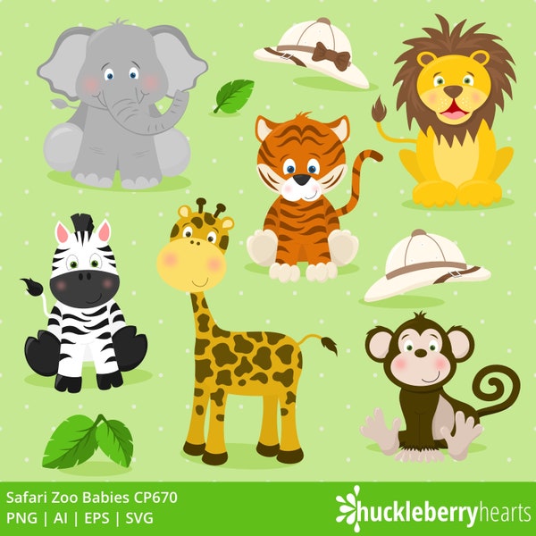 Safari Zoo Clipart, Zoo Animals, Zoo Clipart, Elephant, Lion, Tiger, Giraffe, Zebra, Monkey, Printable, SVG, Commercial Use, #CP671