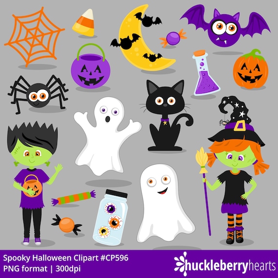 Cute Halloween Clipart, Spooky SVG Bundle, Trick or Treat, Kids Printable PNG, Fun Fall Graphics, Small Commercial Use