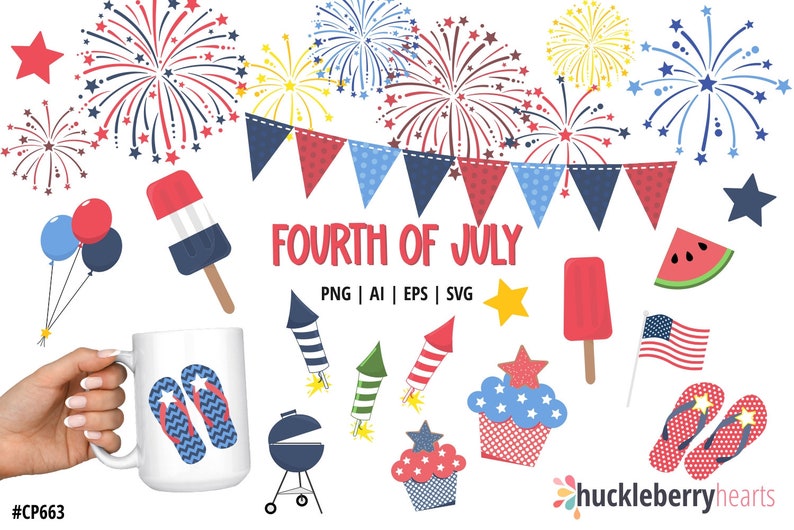 Fourth of July Clipart, Independence Day SVG Bundle, Fireworks Clipart, Fourth of July SVG Bundle, Printable, Commercial Use image 1