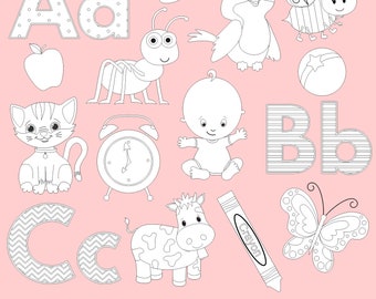 Alphabet Digital Stamps, Black and White, Small Commercial Use, #DS302
