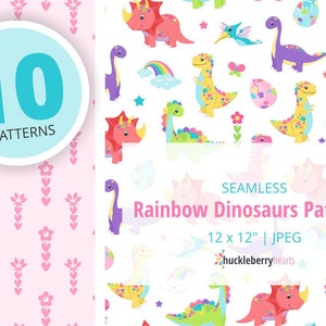 Dinosaur Patterns, Dinosaur Digital Paper, Rainbow, Seamless, Printable, Digital Download, Commercial Use, #DP304