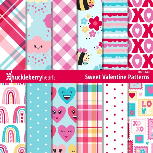 Valentine Digital Paper, Valentine Seamless Pattern, Hearts Digital Scrapbook Paper, Bee Digital Paper, Small Commercial Use