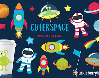 Outer Space Clipart, Astronaut Clipart, Outer Space SVG Bundle, Astronaut SVG Bundle, Space Clipart, Printable, Commercial Use