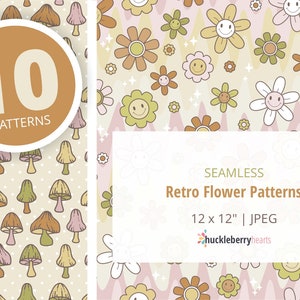 Retro Flowers Digital Paper, 70s Seamless Patterns, 70s Digital Paper, Groovy Seamless Patterns, Instant Digital Download, Commercial Use