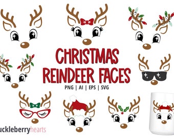 Christmas Reindeer Faces SVG, Reindeer Faces Clipart, Printable Reindeer, Reindeer SVG, Commercial Use