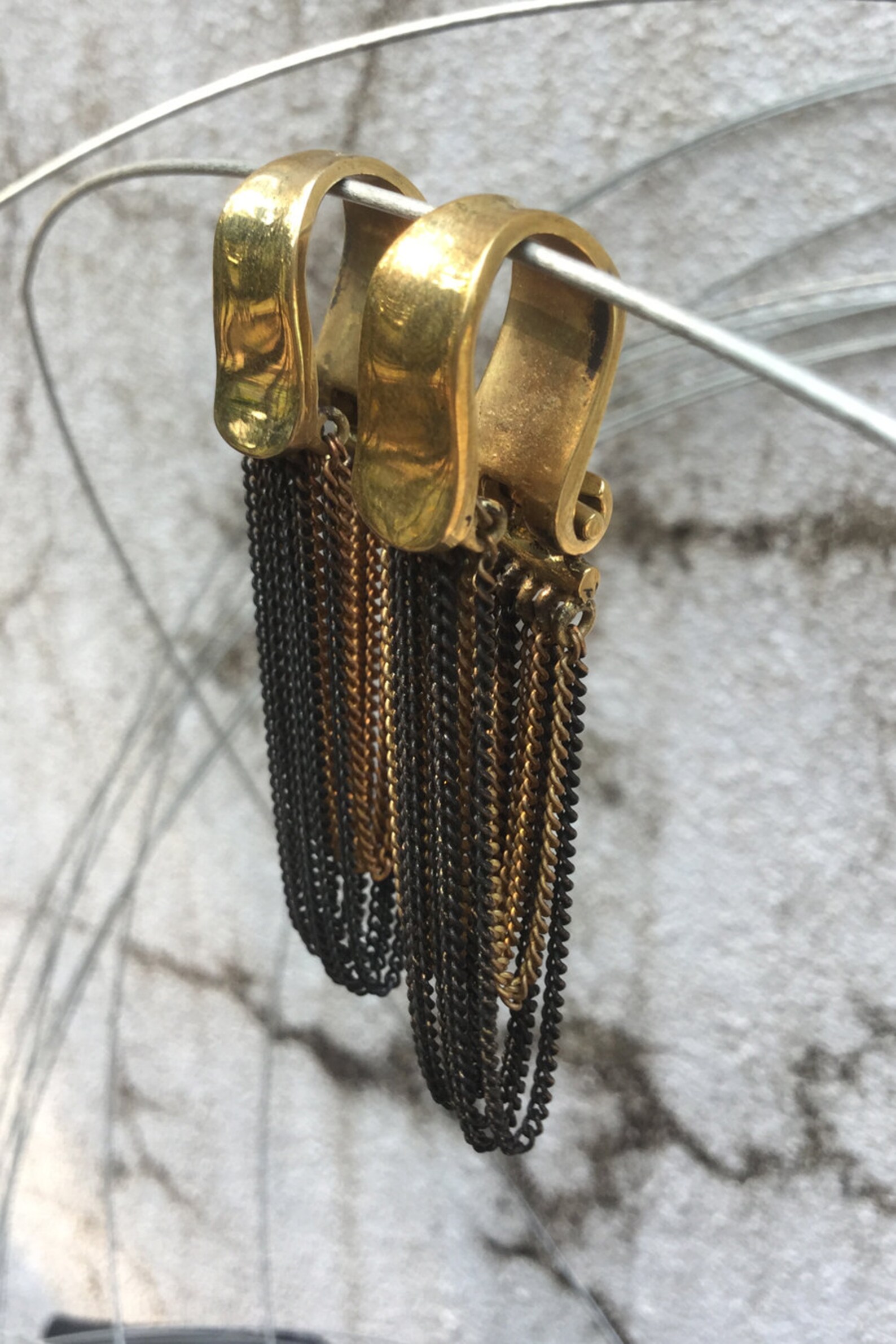 Gold Brass Dangle Gauge Earrings, Women's Brass Gauge Drop Earrings