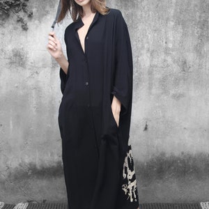 Black Kaftan Dress, Long Sleeve Oversized Dress With Pockets, Button Down Dress, Bohemian Dress, Boho Dress, Urban Trendy Womens Clothing image 4