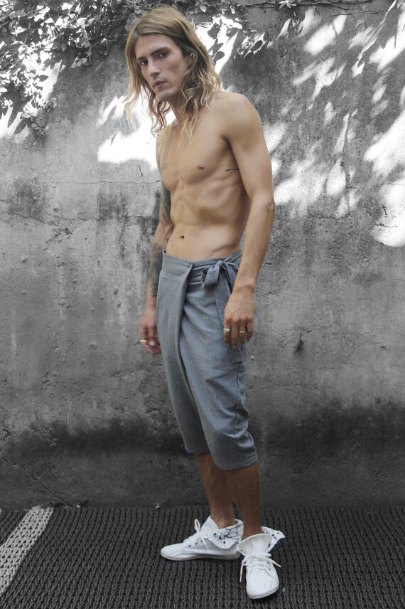 Pantalon homme gris sarouel court shorts pour homme shorts gris entrejambe bas pour homme pantalon boheme mode homme vetements hipster streetwear Etsy France