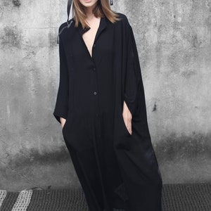 Black Kaftan Dress, Long Sleeve Oversized Dress With Pockets, Button Down Dress, Bohemian Dress, Boho Dress, Urban Trendy Womens Clothing image 5