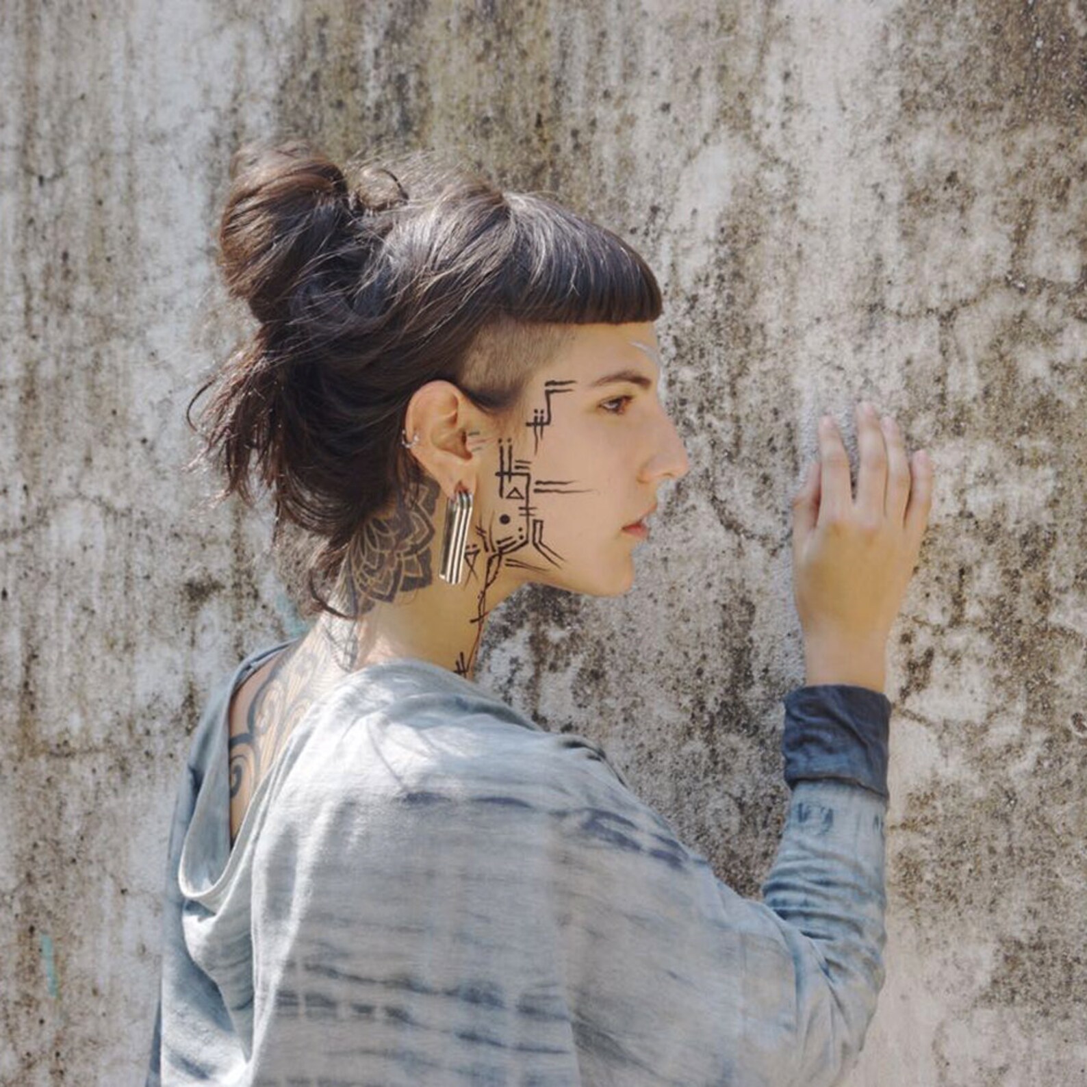 Tribal Large Gauge Dangle Earrings, Egyptian Silver Brass Gauge