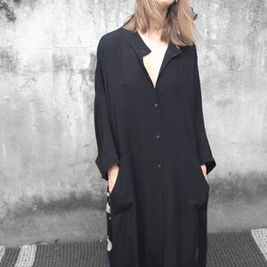 Black Kaftan Dress, Long Sleeve Oversized Dress With Pockets, Button Down Dress, Bohemian Dress, Boho Dress, Urban Trendy Womens Clothing image 2