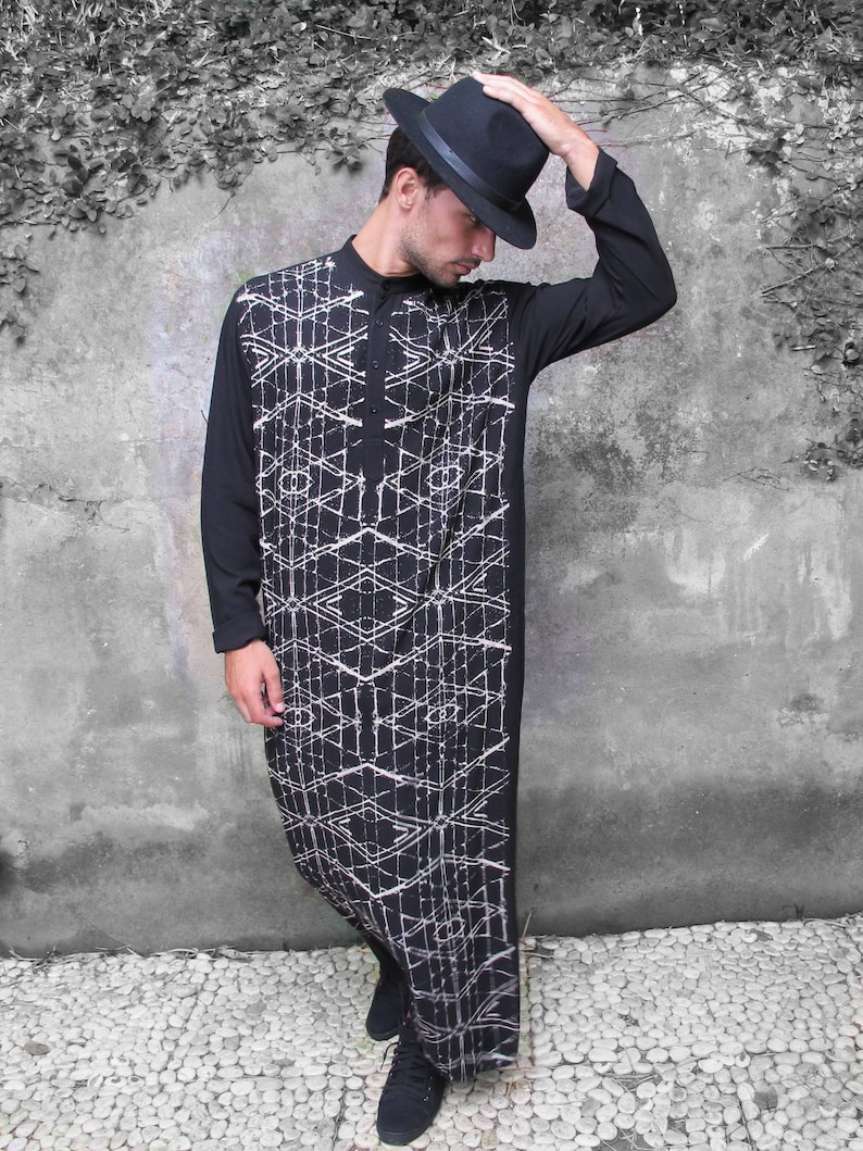 Men's Boho Kaftan, Men's Long Caftan Shirt, Mens Buttoned Long Tunic