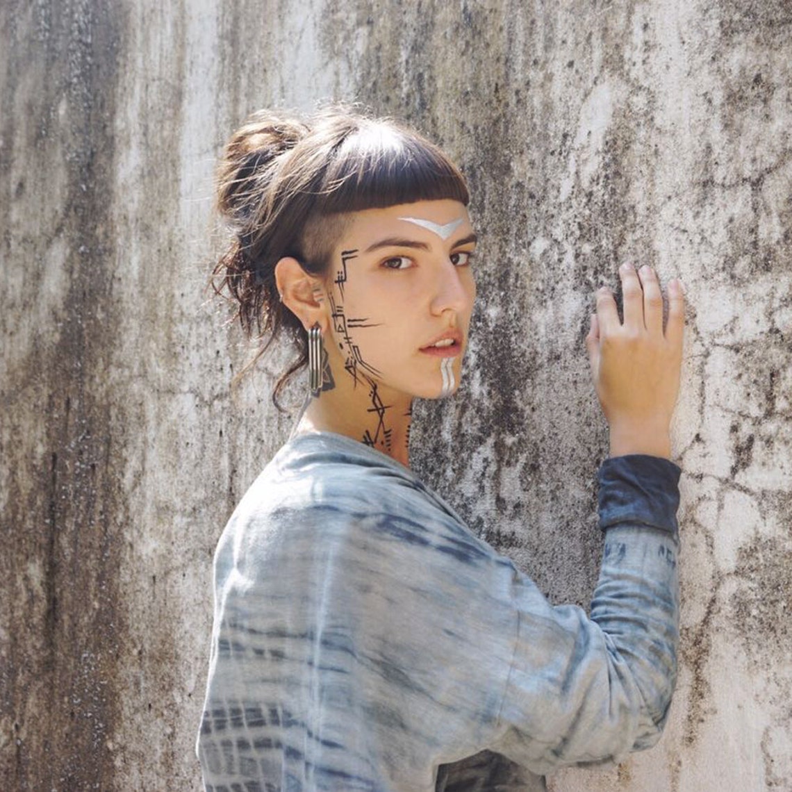 Tribal Large Gauge Dangle Earrings, Egyptian Silver Brass Gauge