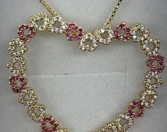 Beautiful gorgeous Gold color Heart stones design pave Chain and charm with cubic zirconia stones stainless steel round cz diamonds pendant