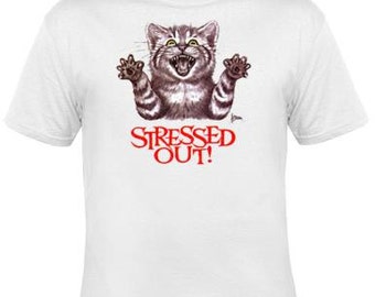 TShirts:  Stressed Out Cat Image Kitten Cool Funny Humor TShirts Tees,