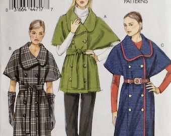 Vogue Pattern 8861 Double Breasted Cape Sleeve Trench Coat/Jacket with Self Belt Size XS (4-6) - S (8-10) - M (12-14) UNCUT