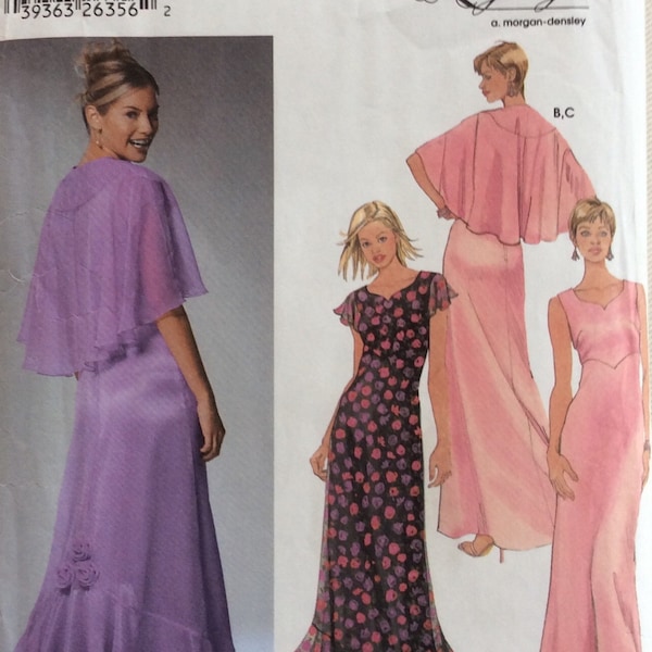 Simplicity Pattern 5674 Evening Gown, Bridesmaid, Prom, Cocktail Dress & Caplet/Wrap Short Flutter Sleeves or Sleveless, Flounce Hem Overlay