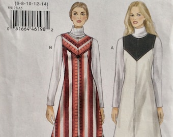 Vogue Pattern 9122 Retro Mod A-Line Jumper Dress w/Self or Contrast Colorblock Front Yoke - Size 6-8-10-12-14 UNCUT