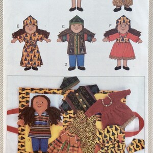 May include: A Butterick sewing pattern, number 3791, featuring illustrations of dolls in various outfits. The pattern includes a doll with brown hair and different clothing options, including dresses, jumpsuits, and jackets. The text "ONE SIZE" is visible.