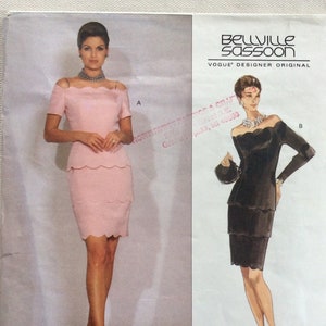 Vogue Pattern 2921 Bellville Sassoon Off Shoulder Boned Formal Occasion Dress w/Tiered and Scalloped Detail & Shaped Hem Sizes 6 or 12
