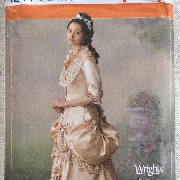 Simplicity Pattern 4244-Victorian Princess Seam Bridal Gown-Flat Lace Neckline w/Standing Collar, Hip Bustles and Train-Sizes 6-12 or 14-20