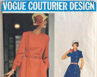 Vintage Valentino Vogue Couturier Pattern 1204 Mod Coat-dress - Asymmetrical Close, Fitted Bodice, Opt Patch Pocket & Slightly Flared Skirt