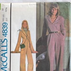 McCall’s Pattern 4839 - Retro 70s Zippered Hoodie Jumpsuit w/Yoke/Raglan Sleeves, Patch or Side Seam Pockets & Cross-body Bag/Purse