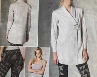 Vogue Pattern 1204 -Issey Miyake Loose-Fit Long Sleeve Tunic with Asymmetrical Pin-Tuck Detail.  Below Waist Pants w/Slant & Patch Pockets