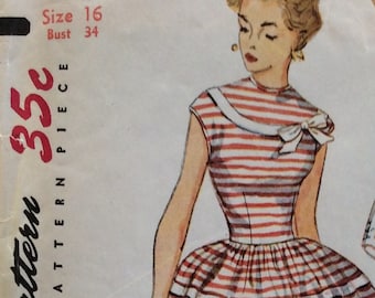 Vintage Simplicty Pattern 4662 Classic 50’s Fit/Flare Day or Evening Dress w/Jewel Neckline - Retro, Rockabilly, Prom, Bridesmaid - Size 16